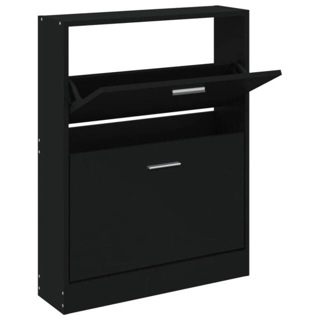 Berkfield Home Shoe Cabinet Black 59x17x81 cm Engineered Wood - Size: 59 x 17 x 81 cm - image 1