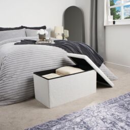 OHS Ottoman Boucle Storage Box Footstool Space Saving in White - thumbnail 2