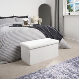 OHS Ottoman Boucle Storage Box Footstool Space Saving in White - thumbnail 6