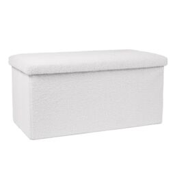 OHS Ottoman Boucle Storage Box Footstool Space Saving in White