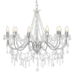 Berkfield Home Beautiful Chandelier with Beads Silver 12 x E14 Bulbs - thumbnail 2