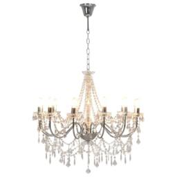Berkfield Home Beautiful Chandelier with Beads Silver 12 x E14 Bulbs - thumbnail 3