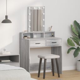 Berkfield Home Makeup Table with LED Lights in Grey Sonoma - 79x41x140 cm - Size: 79 x 41 x 140 cm