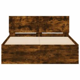 Berkfield Home Bed Frame with Headboard & LED Smoked Oak 140x190 cm in Brown - thumbnail 7
