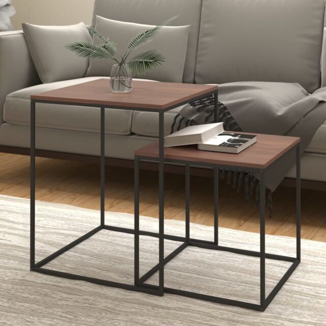Berkfield Home Coffee Table Set 2 pcs Engineered Wood & Metal in Black - image 1
