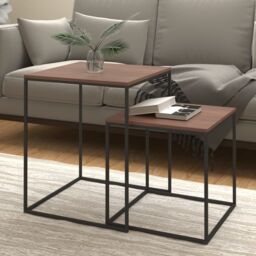 Berkfield Home Coffee Table Set 2 pcs Engineered Wood & Metal in Black - thumbnail 1
