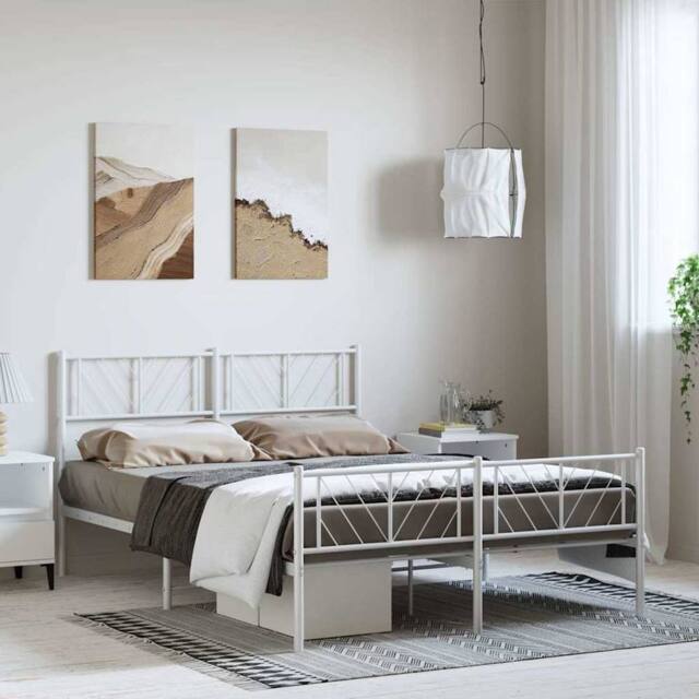 Berkfield Home Metal Bed Frame with Headboard & Footboard White 135x190 cm Double - image 1