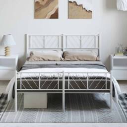 Berkfield Home Metal Bed Frame with Headboard & Footboard White 135x190 cm Double - thumbnail 2