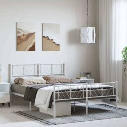 Berkfield Home Metal Bed Frame with Headboard & Footboard White 135x190 cm Double - thumbnail 1
