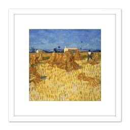 Artery8 Van Gogh Corn Harvest Provence Painting 8X8 Inch Square Wooden Framed Wall Art Print Picture with Mount in White - thumbnail 1