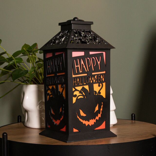 Samuel Alexander 29cm Battery Operated Black Light up Happy Halloween Lantern Decoration with Multi-Coloured LEDs - image 1