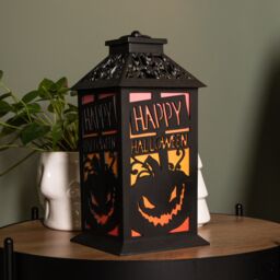 Samuel Alexander 29cm Battery Operated Black Light up Happy Halloween Lantern Decoration with Multi-Coloured LEDs - thumbnail 1