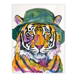 "Artery8 Tiger With Bucket Hat Hip Hop Culture Fun Animal Wall Art Print in Orange - Size: W24"" x H32""" - thumbnail 1