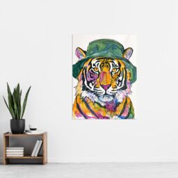 "Artery8 Tiger With Bucket Hat Hip Hop Culture Fun Animal Wall Art Print in Orange - Size: W24"" x H32""" - thumbnail 4