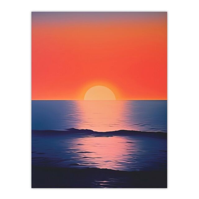 "Wee Blue Coo Wall Art Print Morning Glory Sunset on Sea Orange Blue Living Room - Size: W18"" x H24""" - image 1