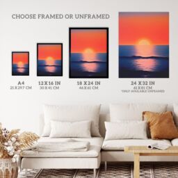 "Wee Blue Coo Wall Art Print Morning Glory Sunset on Sea Orange Blue Living Room - Size: W18"" x H24""" - thumbnail 3