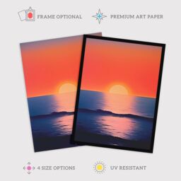 "Wee Blue Coo Wall Art Print Morning Glory Sunset on Sea Orange Blue Living Room - Size: W18"" x H24""" - thumbnail 2