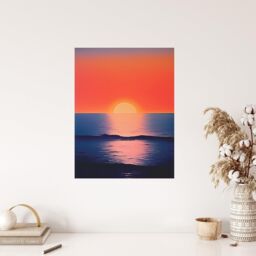 "Wee Blue Coo Wall Art Print Morning Glory Sunset on Sea Orange Blue Living Room - Size: W18"" x H24""" - thumbnail 4