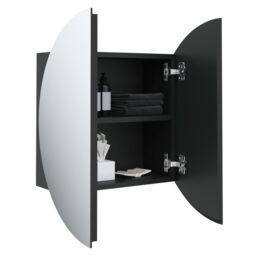 Berkfield Home Bathroom Cabinet with Round Mirror&LED Black 40x40x17.5 cm - thumbnail 5