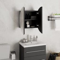Berkfield Home Bathroom Cabinet with Round Mirror&LED Black 40x40x17.5 cm - thumbnail 4