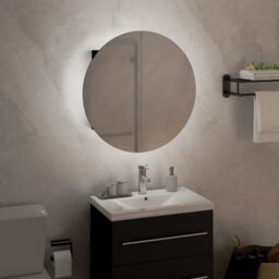 Berkfield Home Bathroom Cabinet with Round Mirror&LED Black 40x40x17.5 cm - thumbnail 3