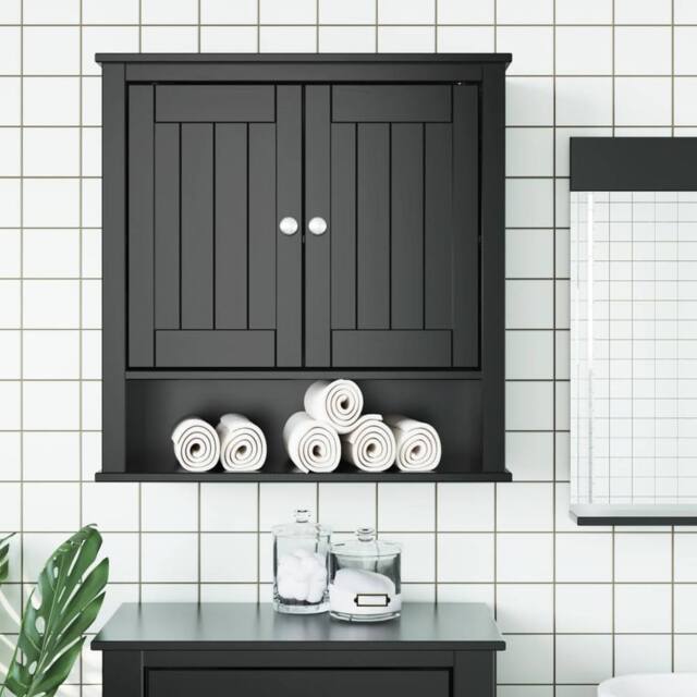 Berkfield Home Bathroom Wall Cabinet BERG Black 69.5x27x71.5 cm Solid Wood - image 1