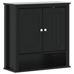 Berkfield Home Bathroom Wall Cabinet BERG Black 69.5x27x71.5 cm Solid Wood - thumbnail 2