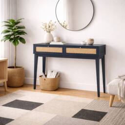 Wyld Haus Waterford Blue Oak & Woven Rattan Dressing Table 2 Drawers