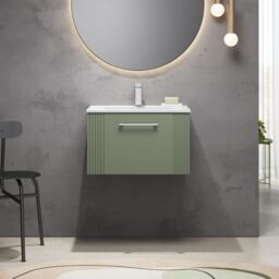 Balterley Wall Hung 1 Drawer Vanity Unit - Minimalist Basin 600mm, Satin Green - thumbnail 2