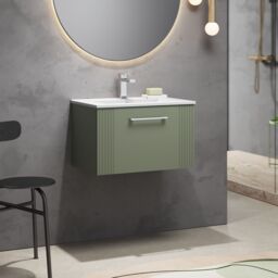 Balterley Wall Hung 1 Drawer Vanity Unit - Minimalist Basin 600mm, Satin Green - thumbnail 4