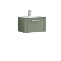 Balterley Wall Hung 1 Drawer Vanity Unit - Minimalist Basin 600mm, Satin Green