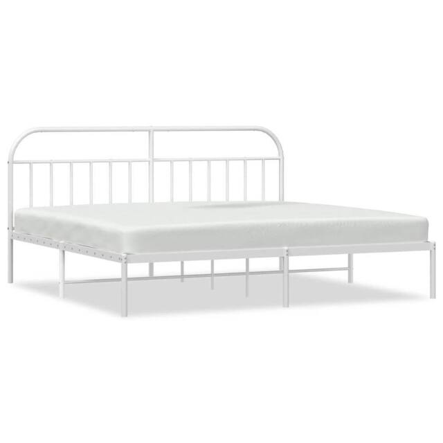 Berkfield Home Metal Bed Frame with Headboard White 193x203 cm - image 1