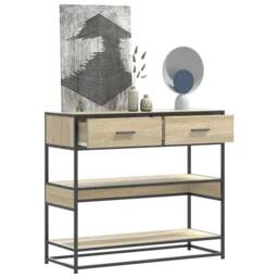 Berkfield Home Decorative Console Table Sonoma Oak 90x35x80 cm Engineered Wood in Light Beige - Size: 90 x 35 x 80 cm - thumbnail 2