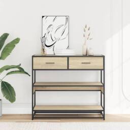 Berkfield Home Decorative Console Table Sonoma Oak 90x35x80 cm Engineered Wood in Light Beige - Size: 90 x 35 x 80 cm