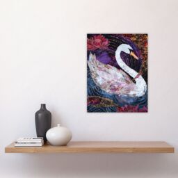 "Artery8 Magical Swan Artwork Enchanted Purple Pink Wall Art Print in Black - Size: W24"" x H32""" - thumbnail 4