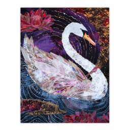 "Artery8 Magical Swan Artwork Enchanted Purple Pink Wall Art Print in Black - Size: W24"" x H32""" - thumbnail 1