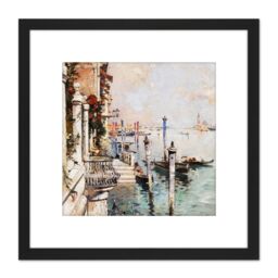 Artery8 Unterberger Venice Grand Canal San Giorgio Painting 8X8 Inch Square Wooden Framed Wall Art Print Picture with Mount in Black - thumbnail 1
