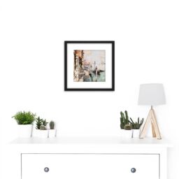 Artery8 Unterberger Venice Grand Canal San Giorgio Painting 8X8 Inch Square Wooden Framed Wall Art Print Picture with Mount in Black - thumbnail 2