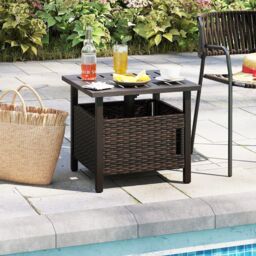 Gymax PE Wicker Patio Umbrella Table Side Table With 2 Weighted Sand Bags in Brown - thumbnail 8