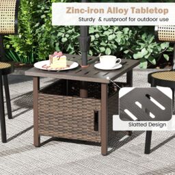 Gymax PE Wicker Patio Umbrella Table Side Table With 2 Weighted Sand Bags in Brown - thumbnail 5