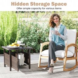 Gymax PE Wicker Patio Umbrella Table Side Table With 2 Weighted Sand Bags in Brown - thumbnail 7