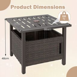 Gymax PE Wicker Patio Umbrella Table Side Table With 2 Weighted Sand Bags in Brown - thumbnail 2