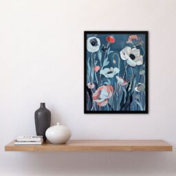 Artery8 Elegant Spring Wildflowers Blue Pink Painting Framed Art Print - Size: A4 - thumbnail 4