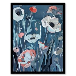 Artery8 Elegant Spring Wildflowers Blue Pink Painting Framed Art Print - Size: A4 - thumbnail 1