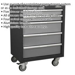 Loops 650mm Modular 5 Drawer Mobile Cabinet - Ball Bearing Slides - Swivel Castors - thumbnail 2