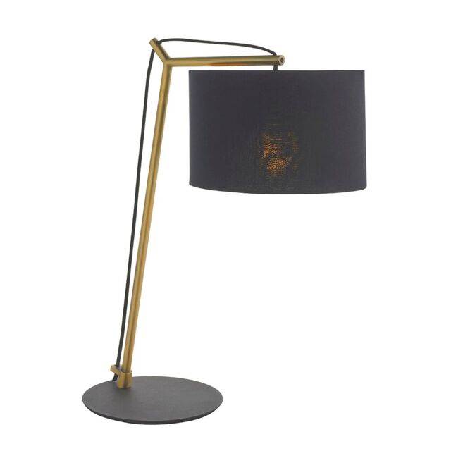 Loops Brass Plated Angular Table Lamp Light - Black Base & Cotton Shade - Desk Light - image 1