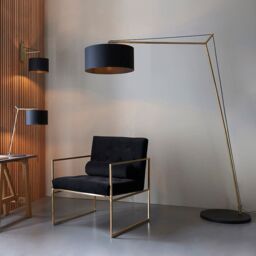 Loops Brass Plated Angular Table Lamp Light - Black Base & Cotton Shade - Desk Light - thumbnail 4