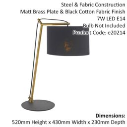 Loops Brass Plated Angular Table Lamp Light - Black Base & Cotton Shade - Desk Light - thumbnail 2
