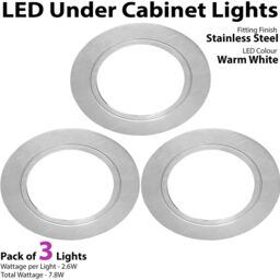 Loops 3x BRUSHED NICKEL Round Flush Under Cabinet Kitchen Light & Driver Kit - Warm White LED in Metallics - thumbnail 3