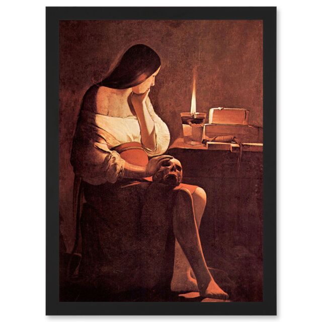 Artery8 Painting La Tour Mary Magdalene Old Master Artwork Framed Wall Art Print A4 in Black - image 1